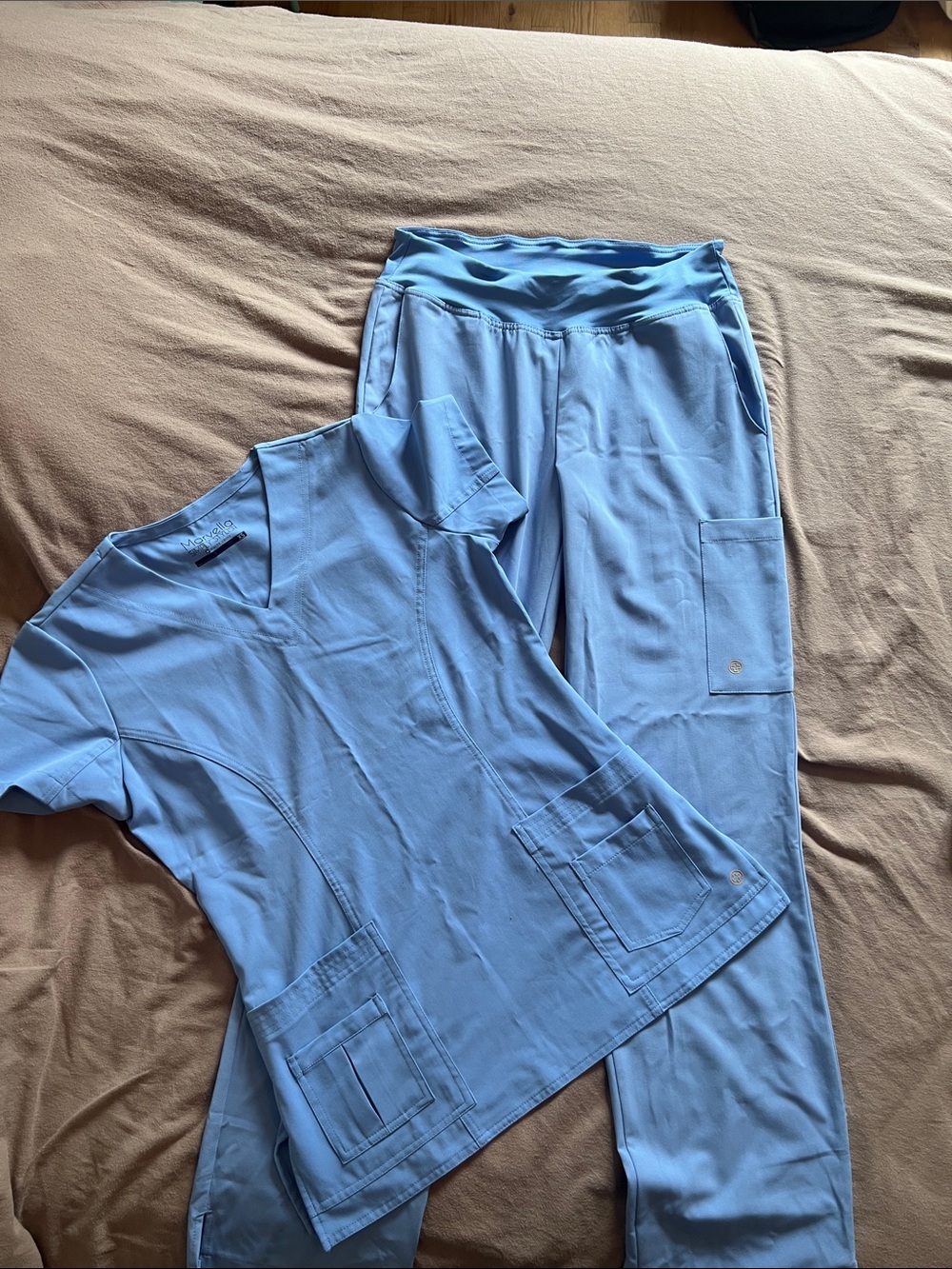 Light Blue Wide-Leg Work Pants — Comfortable Relaxed Fit